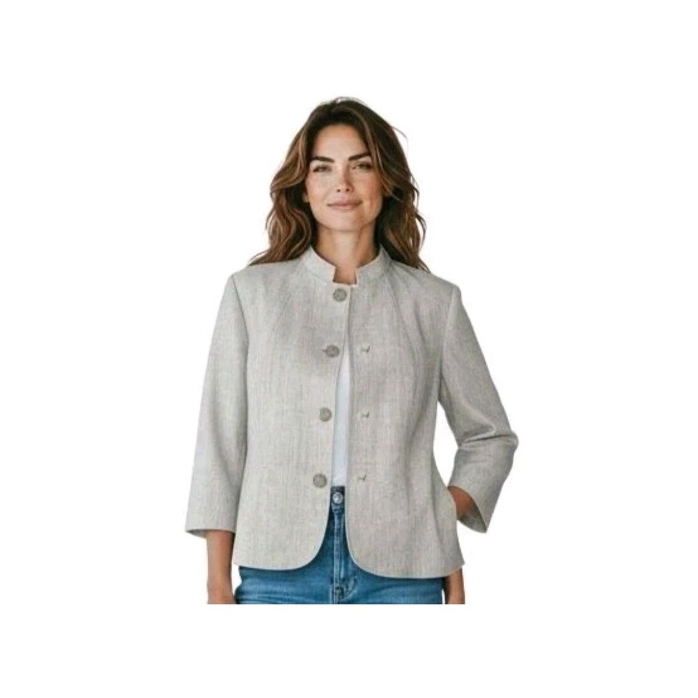 New modern Neutral Pendleton Wool textured Beige Blazer Jacket Business size 18